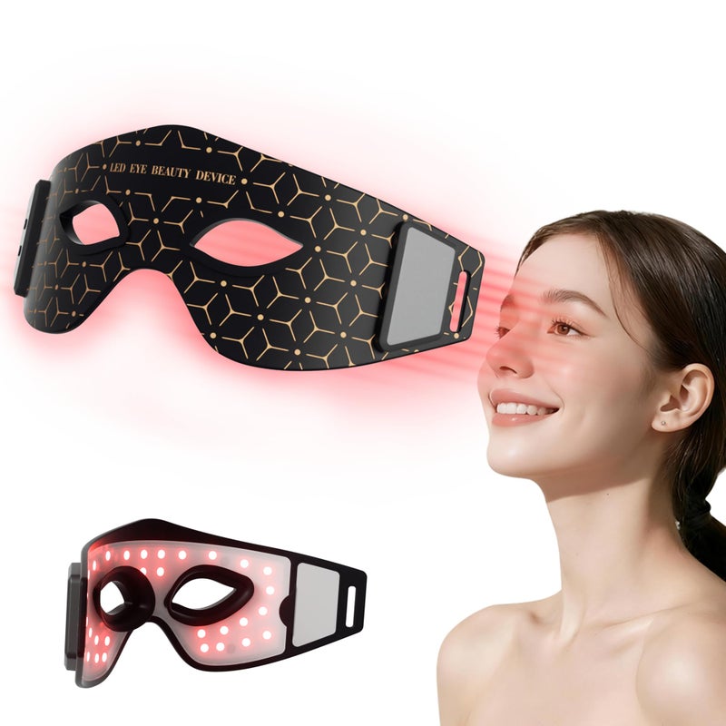 Red Light Therapy Eye Mask for Eye Care & Wrinkles, Cordless Rechargeable 850nm Near Infrared Silicone Pad - 5 Intensity Levels, Auto Shut-Off